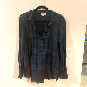 Loft green and blue plaid blouse top
